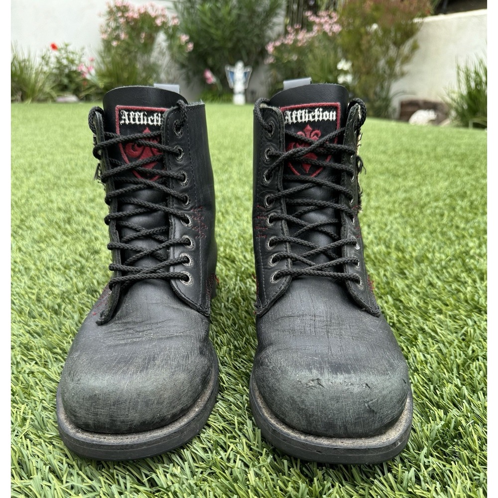 RARE Vintage Affliction Deviant Combat Boots Shoes Men's Size 11 Black 3150